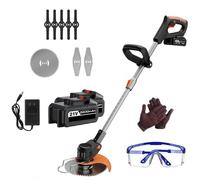 Cordless Grass Trimmer, Electric Garden Strimmer with 2 * Batteries & 3 Blades Types, Lightweight Lawn Edger for Clearing Weed and Tree Cutting