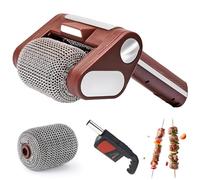 Cordless Grill Brush, Rechargeable Grill Cleaner with Stainless Roller & BBQ Air Blower, LED Light, Dishwasher-Safe Head, 350 RPM, Bristle-Free BBQ Tool