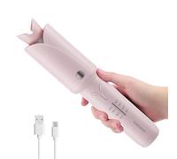 Cordless Hair Curler Automatic Rotating On The Go for Long Hair, Pink