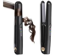 Cordless Hair Straightener and Curler 2 in 1 Ceramic Flat Iron Mini Cordless Portable Travel Hot Tools Straight Curl for Women Men USB Rechargeable with Pouch (Black)