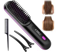 Cordless Hair Straightener Brush, 2 in 1 Negative Ion H-air S-traightener Comb, BellaBrush Pro Ha-ir Straig-htener Brush for All Hair Types (Black)