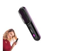 Cordless Hair Straightener Brush, 2000mA Portable Heated Comb for Travel, USB Rechargeable Mini Hair Straightening Brush with 3 Temperature Settings, Anti-Scald & Auto-Off for Women & Men, Beard Strai