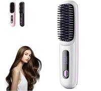 Cordless Hair Straightener Brush,2025 Heated Brush for Short Hair,USB Charging, 3 Heat Settings & LED Screen, for Travel and Frizz-Free Styling