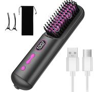 Cordless Hair Straightener Brush,9600mAh USB Rechargeable Ionic Hot Comb for Hair and Beard,Portable Heated Hair Straightening Brush for Travel, Fast Heating Brush for Women and Men
