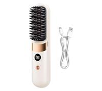 Cordless Hair Straightener Brush - Ceramic Device 5-in-1 Negative Ions | Rechargeable Smoothing Comb LED Display 4 Modes | Girls Teens Daily Travel Home Living Room Office USB 3600mAh 35W