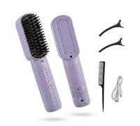 Cordless Hair Straightener Brush for Short/Long Hair with Ionic, 3200mAh Rechargeable Portable Hair Straightening Comb, 3 Temperature Settings, Anti- Frizz and Anti-Scald Travel Hair Styler (Purple)