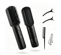 Cordless Hair Straightener Brush for Short/Long Hair with Ionic, 3200mAh Rechargeable Portable Hair Straightening Comb, 3 Temperature Settings, Anti- Frizz and Anti-Scald Travel Hair Styler (Black)