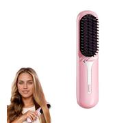 Cordless Hair Straightener Brush - Portable Heated Straightening Brush for Travel, Party, Mini Ionic Hot Comb Straightener for Women,Ceramic Coating, Lightweight for Touch-ups, Anti-Scald (Pink)