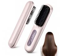 Cordless Hair Straightener Brush Portable Hot Brush for Travel with 30s Fast Heating 3 Temp Settings LED Display Ceramic Glaze Ionic Styling Tools