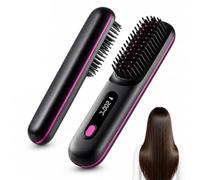 Cordless Hair Straightener Brush Portable Hot Brush for Travel with 30s Fast Heating 3 Temp Settings LED Display Ceramic Glaze Ionic Styling Tools
