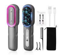 Cordless Hair Straightener Brush, Portable Mini Straightening Brush, USB Rechargeable Straighteners for Women, 2 in 1 Negative Ion Hot Comb Hair Straightener with Temperature Control, 140-200°C