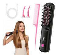 Cordless Hair Straightener Brush, Portable Rechargeable Straightening Comb with 4 Temperature Settings, Nano Ceramic Anti-Scald,USB-C Fast Charging,Auto Shutoff,Travel Mini Hot Comb Everyday Styling