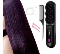 Cordless Hair Straightener Brush-Portable Straightening Comb,Plasma Tech,3 Temp-Settings & LED Display, for Travel & Home(Black)