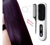 Cordless Hair Straightener Brush-Portable Straightening Comb,Plasma Tech,3 Temp-Settings & LED Display, for Travel & Home(White)