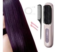 Cordless Hair Straightener Brush-Portable Straightening Comb,Plasma Tech,3 Temp-Settings & LED Display, for Travel & Home(Purple)