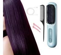 Cordless Hair Straightener Brush-Portable Straightening Comb,Plasma Tech,3 Temp-Settings & LED Display, for Travel & Home(Blue)