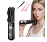 Cordless Hair Straightener Brush-Rechargeable Portable Heated Styling Brush with 3 Adjustable Heat Modes,LED Display,Fast Heating,Travel-Friendly Design for Daily Use at Home,Office&On the Go (Black)