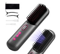 Cordless Hair Straightener Brush USB Rechargeable Heated Straightening Brush Hot Comb for Women Beard Straightener for Men(Black)