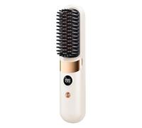 Cordless Hair Straightener Brush USB Rechargeable Hot Straightener Comb with 4 Temperature Settings & LCD Display for Women Gift Idea for Home Travel (Beige)