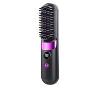 Cordless Hair Straightener Brush USB Rechargeable Hot Straightener Comb with 4 Temperature Settings & LCD Display for Women Gift Idea for Home Travel (Purple)