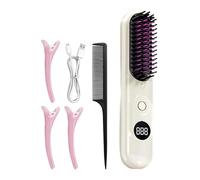 Cordless Hair Straightener for - USB Rechargeable Hair Straightening Brush - Portable 3 Temperatures for Curls Straightening Dry Wet Hair Short Thin Thick Home Hairstyle