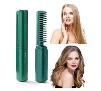Cordless Hair Straightener for Women Girls, Portable Hair Straightening Ceramic Iron Multiple Plates Teeth Rechargeable Fast Heating Straightener Comb with U-Shaped Anti-Scald Frame (Green)