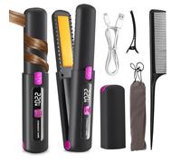 Cordless Hair Straighteners and Curler, 2 in 1 Mini Portable Flat Iron and Curler with LED Display and 7 Temperature, USB Rechargeable,Fast Heating Wireless Curling Iron, Travel Straightener for Women