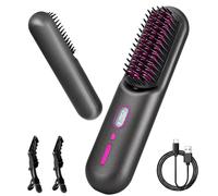 Cordless Hair Straighteners and Curler, Portable Wireless Negative Ion Straightening Comb for Travel with Storage Bag, 12 Temperature Levels, 7.4V/9600mAh Battery USB Rechargeable (Grey)