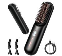 Cordless Hair Straighteners and Curler, Portable Wireless Negative Ion Straightening Comb for Travel with Storage Bag, 12 Temperature Levels, 7.4V/9600mAh Battery USB Rechargeable (Black)