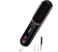 Cordless Hair Straighteners Hot Air Brush Negative Ion Hot Comb 20s Fast Heating Ceramic & Anti-Scald Design for All Hair Types USB Rechargeable (Black)