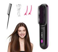 Cordless Hair Straighteners, Portable Hair Straightener Brush, USB Rechargeable Travel Straighteners, Wireless Straightening Brush for Effortless Styling at Home and On The Go (Black)