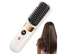 Cordless Hair Straightening Brush - 4 Temp Settings, USB Rechargeable Hot Comb, Fast Heating Portable Styler | Auto-Off Safety Feature for Home Travel College Dorm Vacation Women Friends