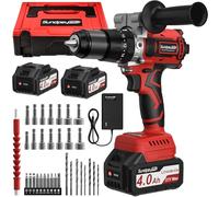 Cordless Hammer Drill Driver 120Nm- 21V Brushless Electric Power Drill Set with 2 X 4.0Ah Battery - SundpeyPRO 20+3 Torque 1/2 Inch Self-Locking Metal Chuck Impact Drills Cordless with Bit Set & Case
