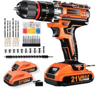 Cordless Hammer Drill Set, 21V Impact Drill Driver and Screwdriver Set with 2 Batteries, 25+3, 10mm Heave Duty DrillChuck, 2 Speed Power Combi Battery Drill Set with 87 Accessories for Home DIY Gift