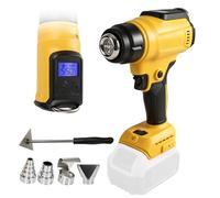 Cordless Heat Gun Compatible with Dewalt 18/20V with 4 Nozzles 1 Scraper, 300W 550°C Heat Gun with LED Screen for Crafts, Heat Shrink Tubing, Resin and Decorating (Yellow for Dewalt)