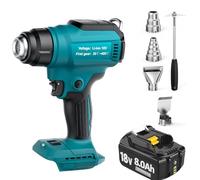 Cordless Heat Gun for and 8000mAh Battery Set with 4 Nozzles, Up to 550°C, Battery Hot Air Gun for Welding, Bending Pipes, Colour Removal