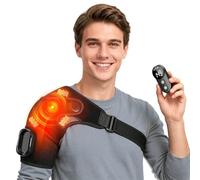 Cordless Heated Shoulder Brace Wrap with Massage, 5000mAh Battery & Magnetic Remote, 5 Heat/Vibration Levels, Adjustable Heating Pad for Rotator Cuff, Frozen Shoulder Pain Relief for Men Women