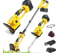 Cordless Hedge Trimmer, Electric Grass Cutter with 2 Blades and 1.3m Telescopic Rod, Ideal for Garden, Shrub, and Lawn Trimming