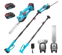 Cordless Hedge Trimmer Long Reach 2.4m Telescopic Pole, Hedge Trimmer Cordless 21V with 2X Batteries & Fast Charger, 90 Adjustable Head, 2-in-1 with