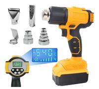 Cordless Hot Air Gun with LCD Display, Adjustable Temperature 50-550°C & 5 Airflow Levels, for 18V Battery, Includes 4 Nozzles for DIY, Shrink Tubing, Paint Removal