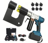 Cordless Hydraulic Hole Puncher Electric Tool, 21V with 6PCS Alloy Steel Punch & Die Set, 2 Batteries, Charger & Carrying Case for Metal Plate Punching