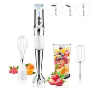 Cordless Immersion Blender Handheld: 3-in-1 Rechargeable Electric Hand Blender Stick, 21-Speeds & 3-Angle Adjustable with 700ml Beaker, Egg Whisk and Beater for Smoothies, Soup,Puree,Baby Food (White)