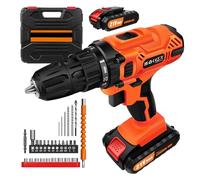 Cordless Impact Drill Kit 45N.m, 2-Speed, 3/8 Inch Keyless Chuck, with Drill bits, Screwdrivers, Storage Case, 2X 1.5Ah Rechargeable Batteries and Charger, Lightweight Combi Drills, Orange
