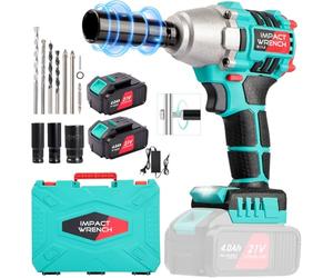 Cordless Impact Driver: 1/2" Brushless Impact Wrench, Reverse Self-Stop 2600RPM Electric Wrench Max Torque 350N.m with 3 Sockets 19mm 21mm 22mm - Power Impact Gun for Car Truck Home