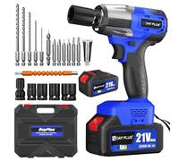 Cordless Impact Wrench,1/2" Brushless Power Impact Gun,2500RPM Electric Wrench, Max Torque 550N.m with 4 Sockets, 12PCS Screwdriver Bits, 2X 4.0Ah Battery & Carry Box for Car Home (Blue)