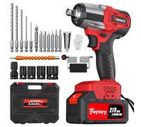 Cordless Impact Wrench,1/2" Brushless Power Impact Gun,2500RPM Electric Wrench with 4 Sockets, 12PCS Screwdriver Bits,1X Large Capacity Battery & Carry Box for Car Home (Red)