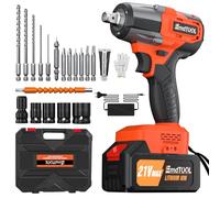 Cordless Impact Wrench,1/2" Brushless Power Impact Gun,2500RPM Electric Wrench with 4 Sockets, 12PCS Screwdriver Bits, Large Capacity Battery & Carry Box for Car Home (Orange)