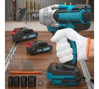 Cordless Impact Wrench 1/2-Inch 18V Electric Power Tool Compatible With Makita Batteries, 2 Battery Kit