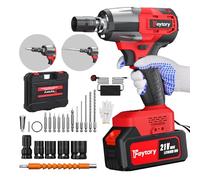 Cordless Impact Wrench, 1/2 inch Brushless Impact Gun, 2500rpm & Max Torque 550Nm, High Torque Impact Wrench with 4 Socket Sets, 12 Drill Sets, 4.0Ah Battery, Charger and Carry Box, for Car Home