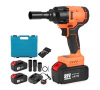 Cordless Impact Wrench, 1/2 inch Brushless Impact Gun with 2x4.0Ah Battery, 2200RPM Electric Wrench, Max Torque 550N.m with 3 Sockets, Carry Box, Forward Reverse Electric Impact Wrench for Car Home